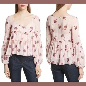 Cinq à Sept Tumbling Jasmine Ruffle-trimmed Floral-print Silk Chiffon Blouse